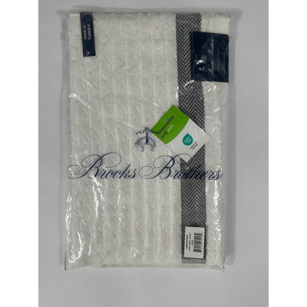 Brooks Brothers Turkish Cotton Herringbone‎ Hand Towel White 16x28 NWT $30